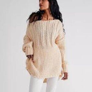 Free People Be There chunky oversized cable knit sweater tan | M